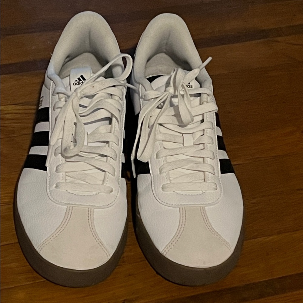 Adidas Men's White and Black Striped Sneakers